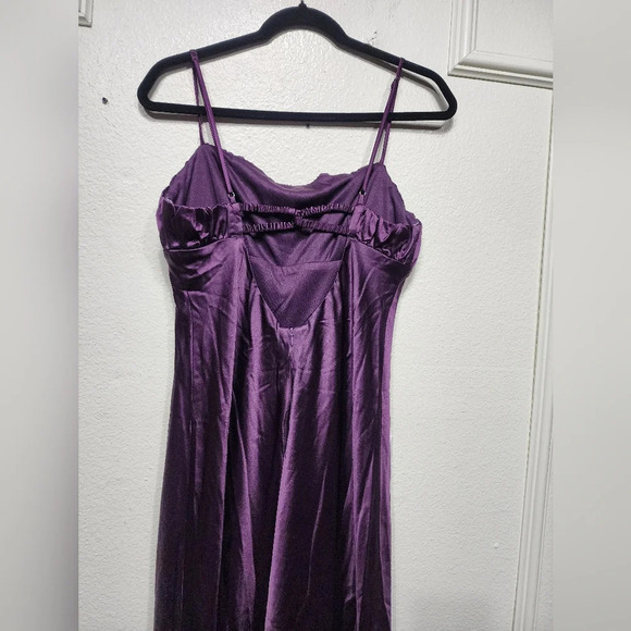 Lulus Romantic Excellence Plum Purple Satin Backless Maxi Dress L Wedding Party - Picture 9 of 10